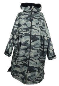 Nové - Dámský šedý army šusťákový oversized zimní kabát s kapucí Dunnes 