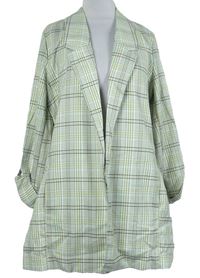 Dámský zeleno-žlutý kostkovaný blejzr s rolovacími rukávy Stradivarius