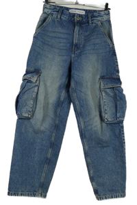 Dámské modré široké rifle s kapsami Bershka vel. 32