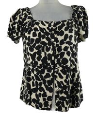 Dámská černo-smetanová vzorovaná lněná halenka H&M