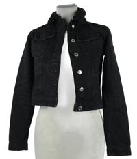 Dámská černá riflová crop bunda s kožíškem PrettyLittle Thing vel. 32