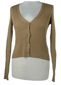 Dámský béžový žebrovaný propínací crop svetr 