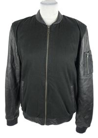 Pánský černý plátěno/koženkový zateplený bomber AIM 