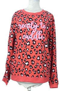 Dámské růžovo-černé vzorované fleecové pyžamové triko s nápisem Avenue 