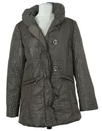 Dámský hnědý vzorovaný šusťákový zimní kabát s kapucí Biaggini 