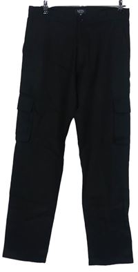 Pánské černé plátěné cargo kalhoty s kapsami Boohoo 