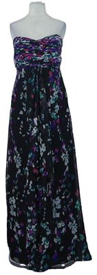 Dámské černé květované šifonové korzetové dlouhé šaty Tetro 