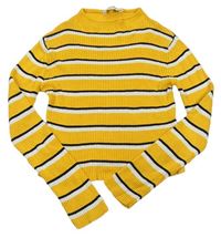 Žluto-černo-bílý pruhovaný žebrovaný crop svetr Miss E-vie