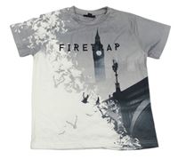Šedo-bílé tričko s obrázkem a logem Firetrap
