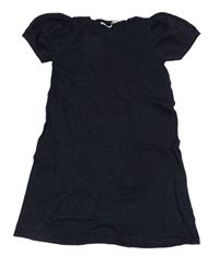 Tmavomodré třpytivé úpletové šaty s mašlí H&M