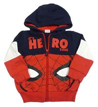 Tmavomodro-červeno-bílá propínací mikina se Spidermanem a kapucí Marvel