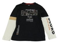 Černo-smetanové triko s potiskem C&A