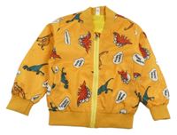 Oranžová šusťáková jarní bunda s dinosaury