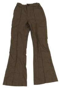 Hnědo-černé flare plátěné kalhoty H&M