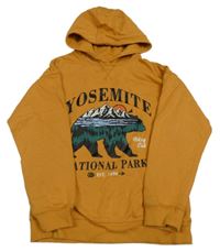 Okrová mikina s potiskem a kapucí Primark