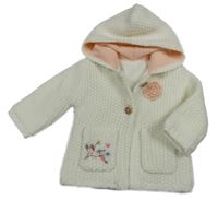 Bílý podšitý propínací svetr s kytičkou a kapucí George