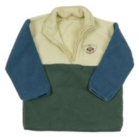 Smetanovo-zeleno-modrá huňatá mikina s nášivkou 