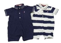 Nové - 2x kraťasový overal tmavomodrý s lodičkou+ pruhovaný Next