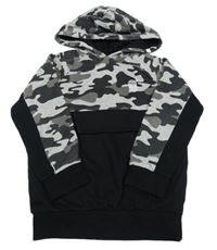 Černo-šedá vzorovaná army mikina s kapucí