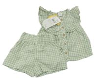 Nové - 2 set - zeleno-bílé kostkované kraťasy + zeleno-bílá kostkovaná halenka LC WAIKIKI