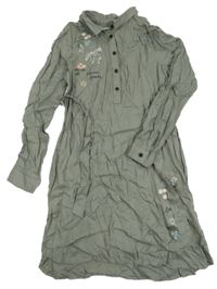 Khaki košilové propínací lehké šaty s jednorožcem H&M