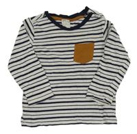 Bílo-tmavomodro-hnědé pruhované triko H&M