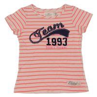 Bílo-růžové pruhované tričko s nápisem H&M