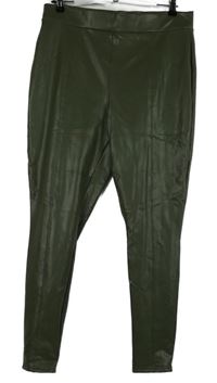 Dámské olivové koženkové legíny Papaya