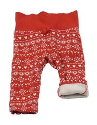 Červené vzorované teplé tepláky s úpletovým pasem a bílými vzory C&A