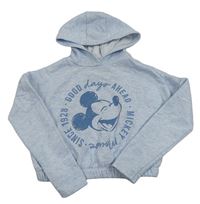 Světlemodrá crop mikina s Mickeym a kapucí Disney