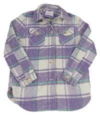 Lila-bílo-tyrkysová kostkovaná košilová vlněná bunda Primark