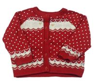 Červeno-smetanový puntíkatý propínací svetr se vzorem Mothercare