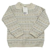 Nové - smetanovo-hnědo-modrý vzorovaný svetr H&M