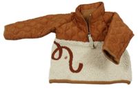 Rezavo-smetanová šusťákovo/huňatá lehká zateplená bunda 