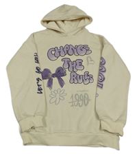 Smetanová mikina s nápisem, mašlí a kapucí Zara