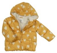 Žlutá šusťáková zimní bunda se srdíčky a kapucí F&F