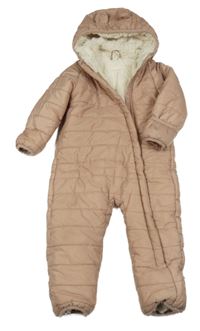Pudrová šusťáková prošívaná zimní kombinéza s kapucí 