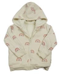 Smetanová propínací zateplená mikina s duhami a kapucí George