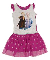Bílo-fuchsiové bavlněné šaty s tylovou sukní - Ledové království Disney