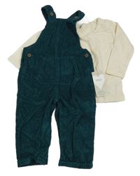 Nové - 2set - Petrolejové laclové manšestráky + triko M&S