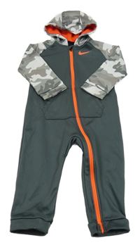 Bílo-army-tmavošedá tepláková thermo kombinéza s kapucí Nike