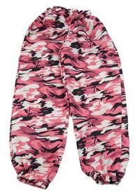 Bílo-růžovo-černé army lehké cuff kalhoty 