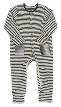 Bílo-tmavomodrý pruhovaný žebrovaný overal George