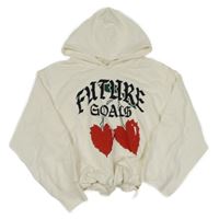 Smetanová crop mikina a nápisem a kapucí 