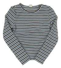 Modro-bílo-černé pruhované pletené crop triko Shein