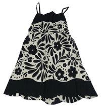 Černo-smetanové květované lněné šaty Primark