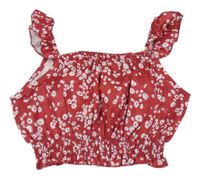 Rubínový květovaný crop top Shein