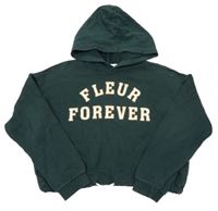 Tmavozelená crop mikina s nápisem a kapucí H&M