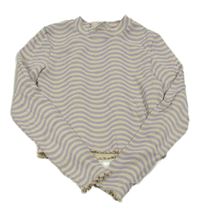 Fialovo-pudrové vzorované žebrované crop triko H&M