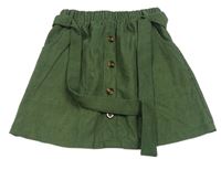 Khaki žebrovaná sukně s knoflíky a páskem Shein